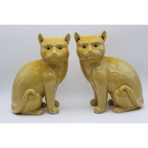 Pair of Chinese Imperial Export yellow glazed porcelain cats‎ late 19th Century